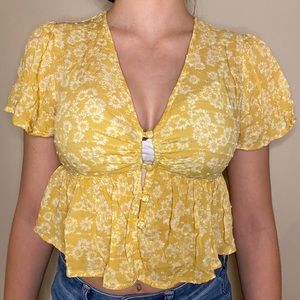 Yellow button up light weight shirt